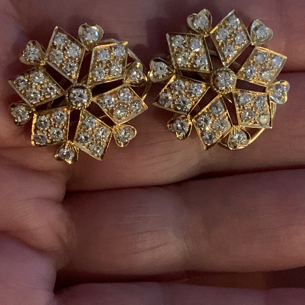 SOLD FANTASTIC 14K XL DIAMOND CLUSTER EARRINGS NATURAL 3CTW YG